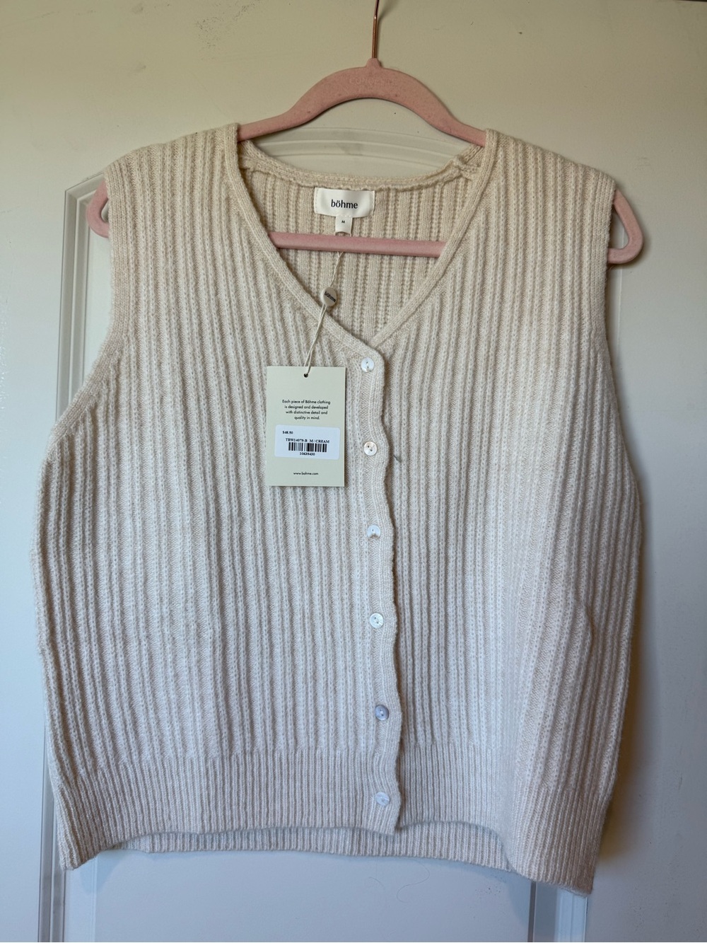 bohme Cream Ribbed Button-Up Sweater Vest
